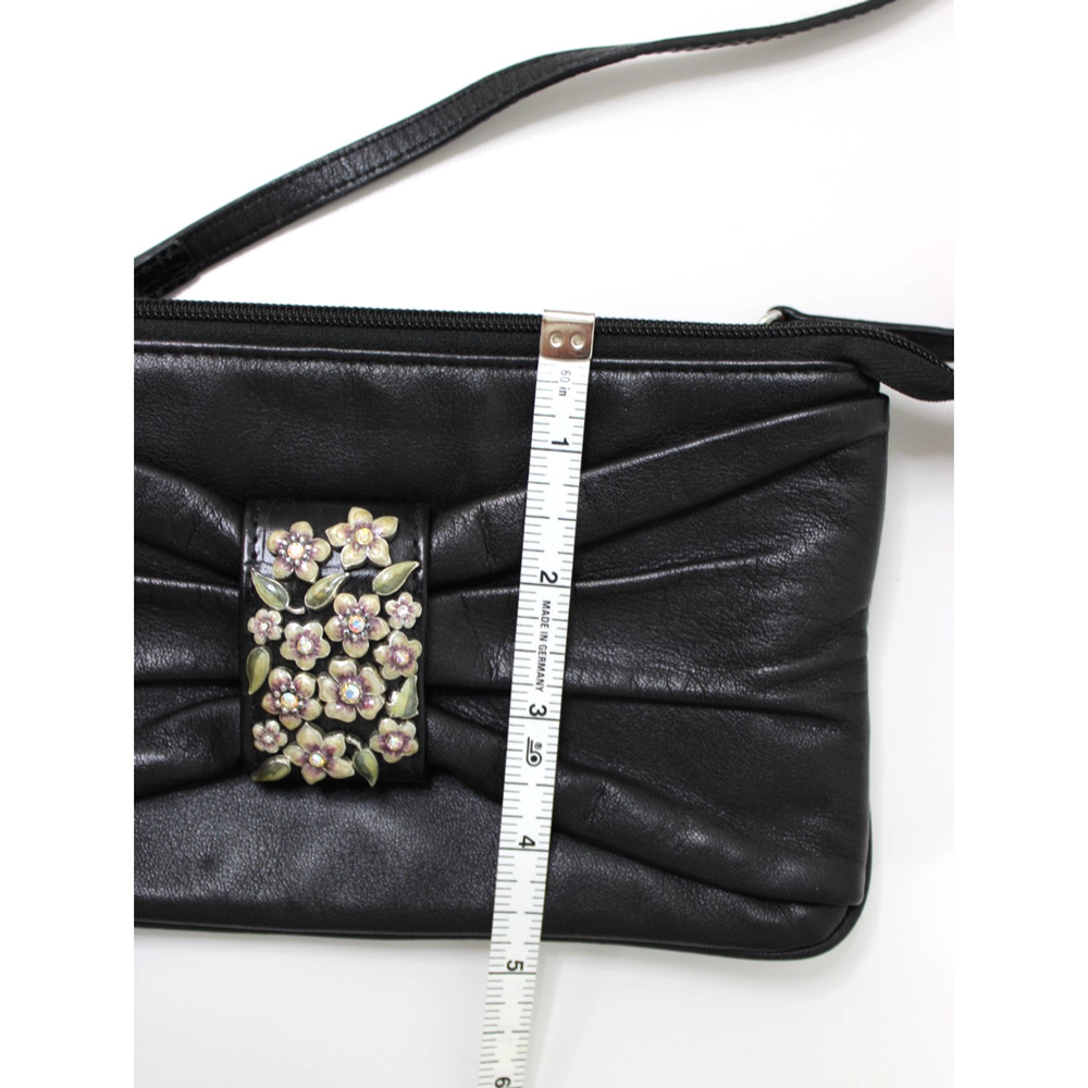 BRIGHTON Clutch Mini Purse Bag Wristlet Black Leather Floral Adorned BOW - Picture 8 of 8